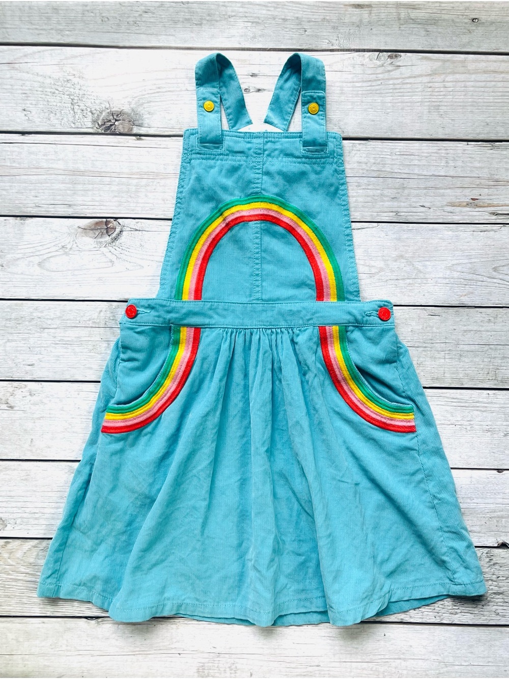 Mini Boden Turquoise Rainbow Corduroy Overall Dress